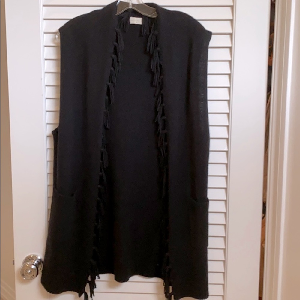 Black Sweater Vest with Fringe Detail